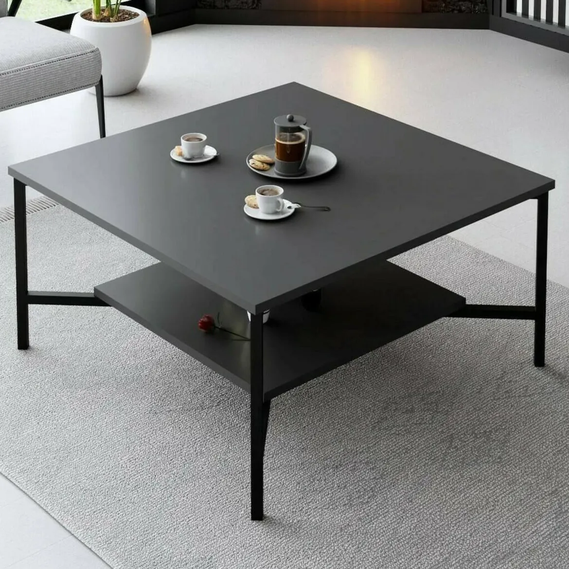 Tavolino da salotto quadrato antracite e nero 80x80x40h cm - Mia