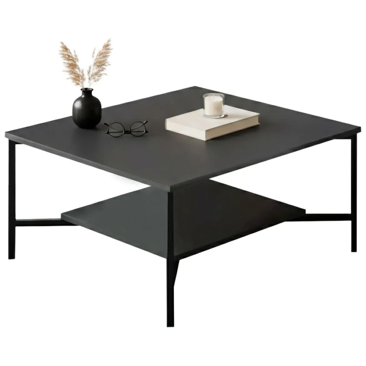 Tavolino da salotto quadrato antracite e nero 80x80x40h cm - Mia