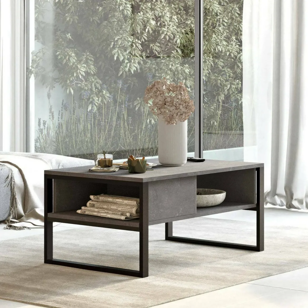 Tavolino da salotto rettangolare argento 100x59x44h cm - Alfonsa