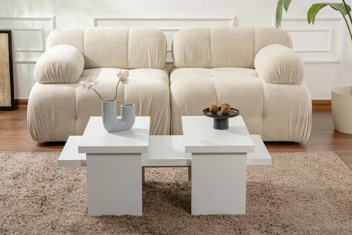 Tavolino da salotto rettangolare bianco 120x60x42h cm - Lazise