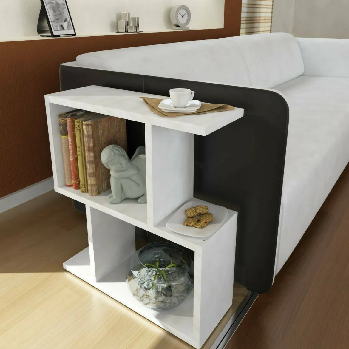 Tavolino da salotto rettangolare bianco e cemento 100x45x50h cm - Almas