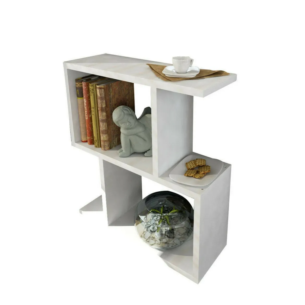 Tavolino da salotto rettangolare bianco e cemento 100x45x50h cm - Almas