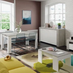 Tavolino da salotto rettangolare bianco e cemento 100x45x50h cm - Almas