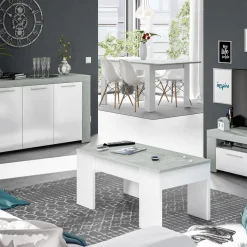 Tavolino da salotto rettangolare bianco e cemento 100x45x50h cm - Almas