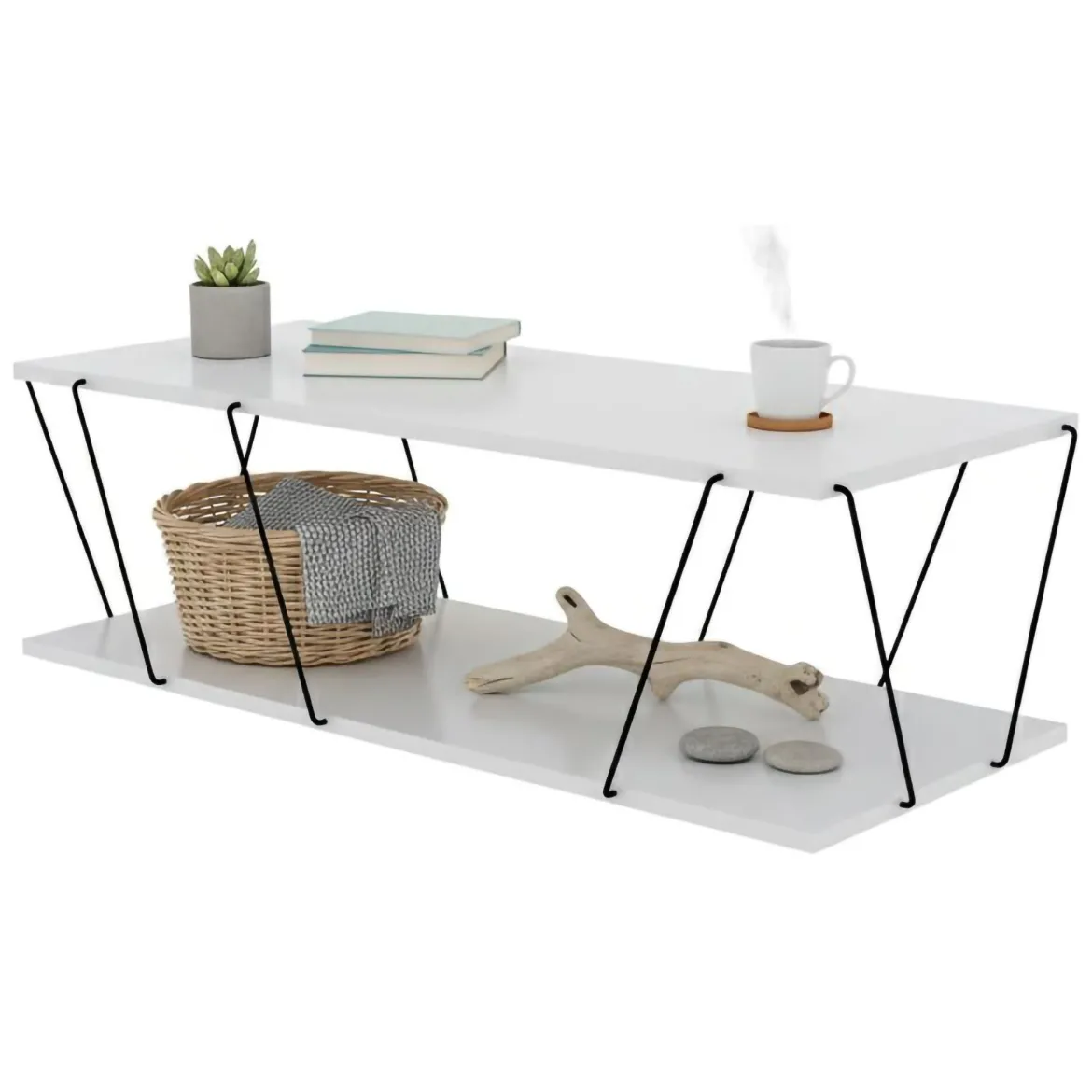 Tavolino da salotto rettangolare bianco e nero 90x60x40h cm - Vespero