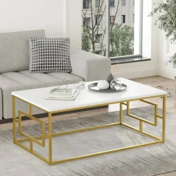 Tavolino da salotto rettangolare bianco e oro 106x60x40h cm - Gigliola