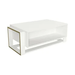 Tavolino da salotto rettangolare bianco e oro 106x60x40h cm - Gigliola
