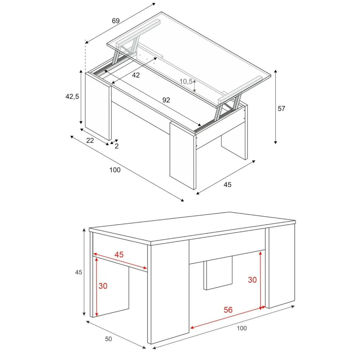 Tavolino da salotto rettangolare bianco e rovere 100x45x50h cm - Almas