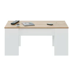 Tavolino da salotto rettangolare bianco e rovere 100x45x50h cm - Almas
