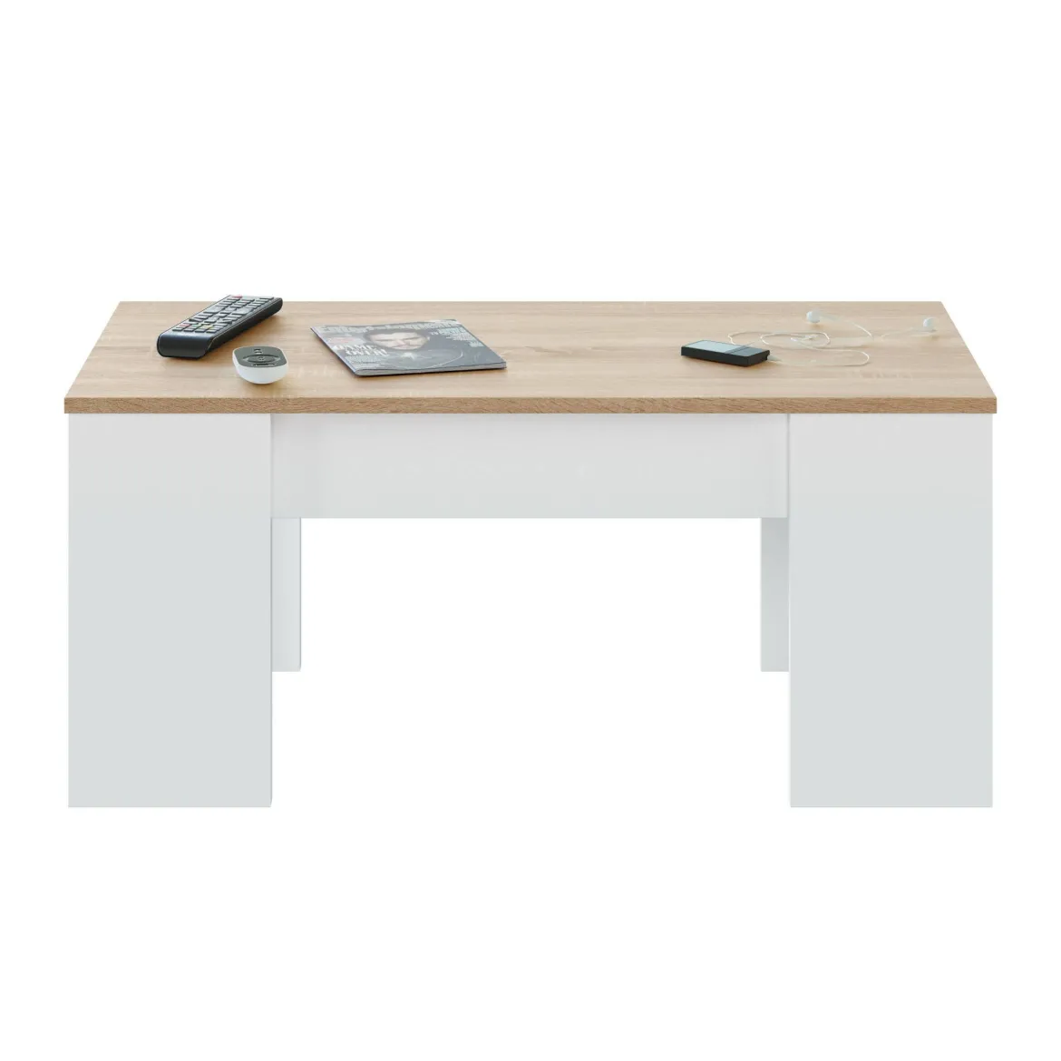 Tavolino da salotto rettangolare bianco e rovere 100x45x50h cm - Almas