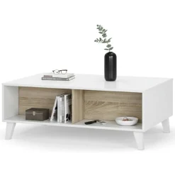 Tavolino da salotto rettangolare bianco marmo e oro 100x60x40h cm - Franca