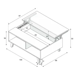 Tavolino da salotto rettangolare bianco lucido e rovere 100x38x68h cm - Parche