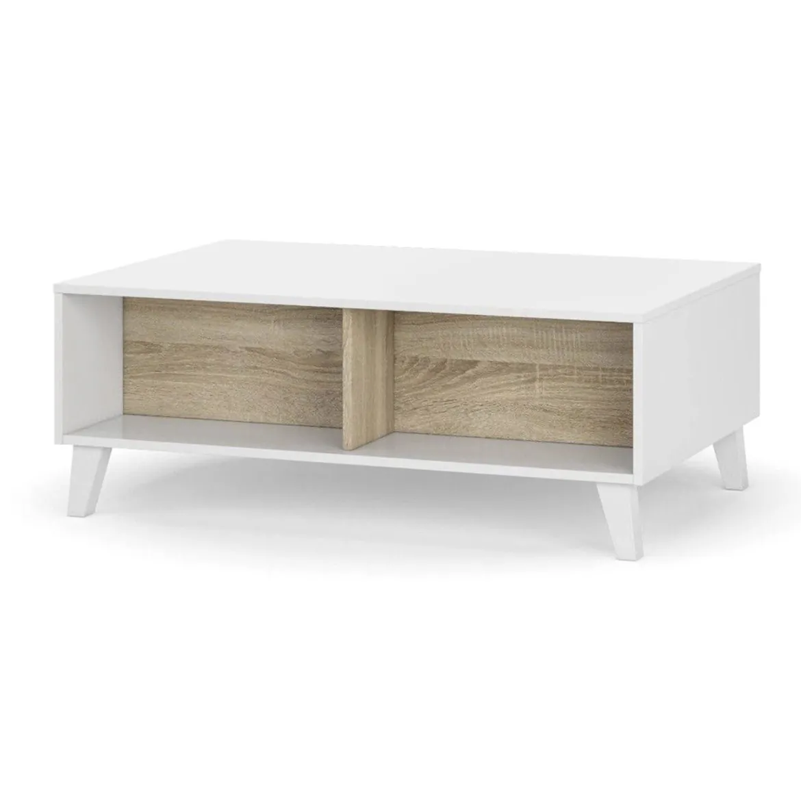 Tavolino da salotto rettangolare bianco lucido e rovere 100x38x68h cm - Parche