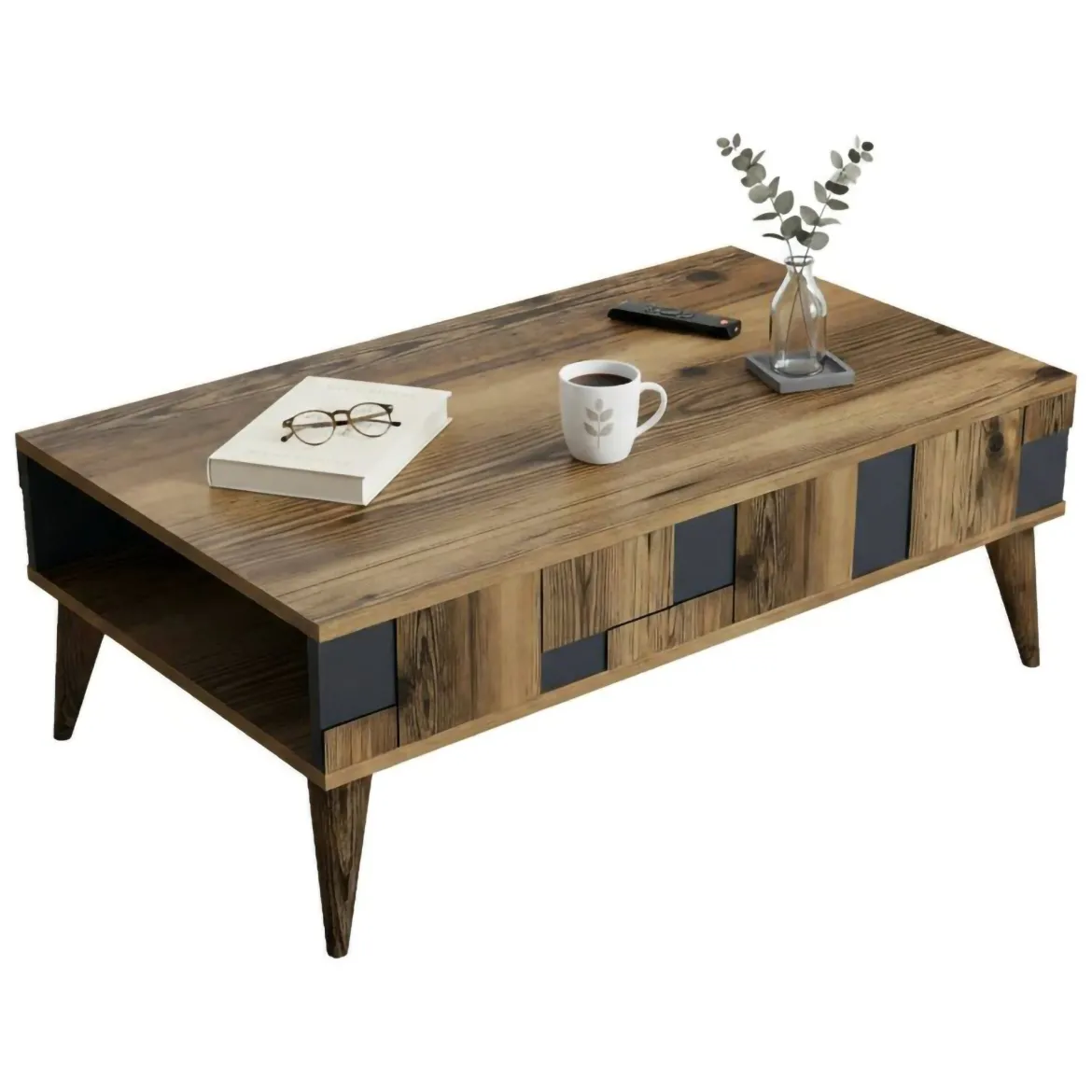 Tavolino da salotto rettangolare noce e antracite 90x41x54h cm - Basilica