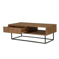 Tavolino da salotto rettangolare noce e nero 120x60x43h cm con scaffale scorrevole - Bard