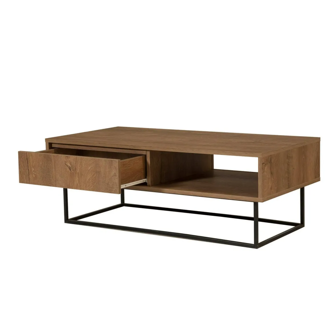 Tavolino da salotto rettangolare noce e nero 120x60x43h cm con scaffale scorrevole - Bard