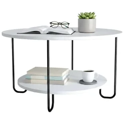 Tavolino da salotto rotondo bianco e oro 75x75x40h cm con 1 cassetto - Stabia