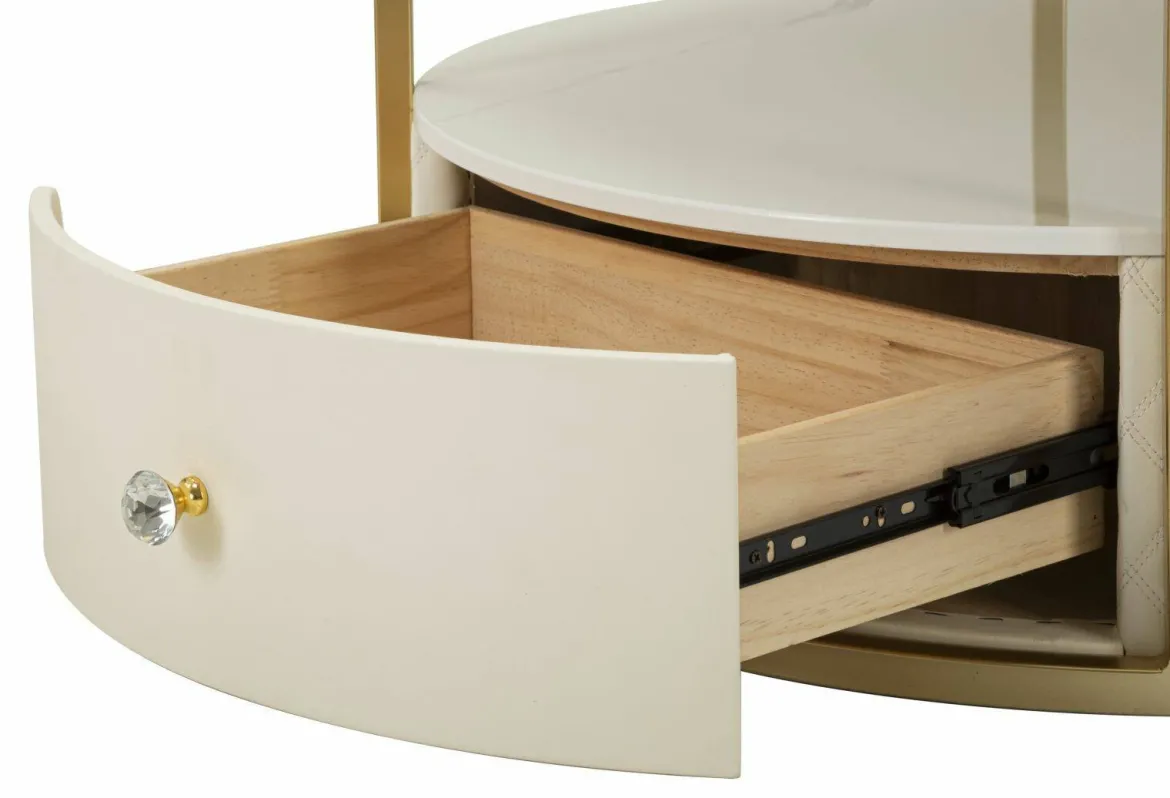 Tavolino da salotto rotondo bianco e oro 75x75x40h cm con 1 cassetto - Stabia