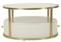 Tavolino da salotto rotondo bianco e oro 75x75x40h cm con 1 cassetto - Stabia