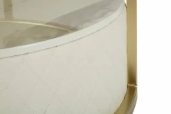 Tavolino da salotto rotondo bianco e oro 75x75x40h cm con 1 cassetto - Stabia