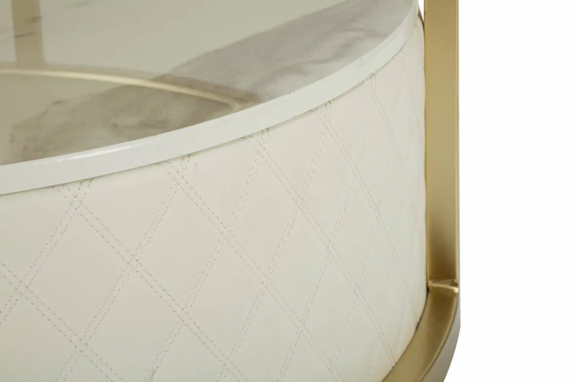 Tavolino da salotto rotondo bianco e oro 75x75x40h cm con 1 cassetto - Stabia