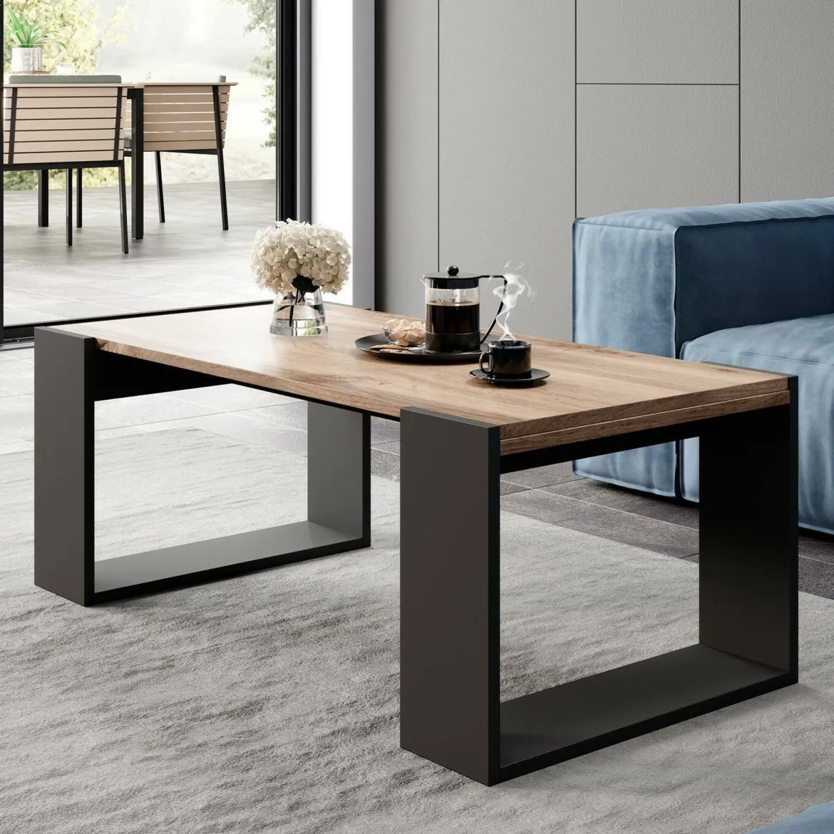 Tavolino da salotto Specchia, 46x120 h55 cm, Rovere Nodi e Antracite