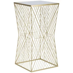 Tavolino da Salotto Trasparente oro Dettagli con Forme Geometriche Forma Quadrato 50x50x100h cm, Colore Ripiano Trasparente - Samia