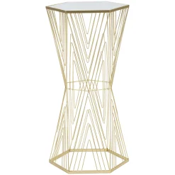 Tavolino da Salotto Trasparente oro Portaoggetti Forma Esagonale 40x35x80h cm, Colore Ripiano Trasparente - Daneso