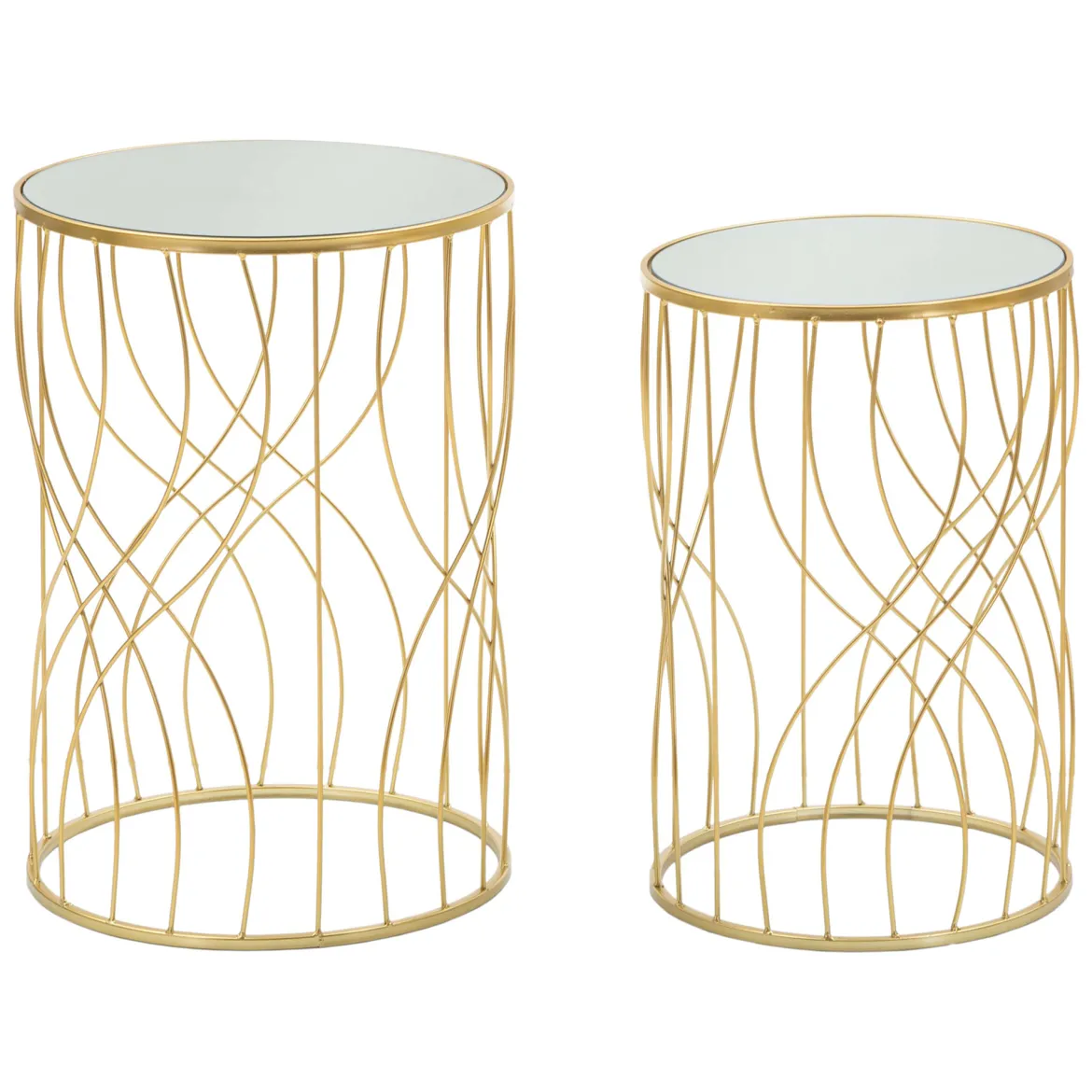Tavolino da Salotto Trasparente oro set da 2 Forma Rotondo 38x38x55h cm, Colore Ripiano Trasparente - Fate