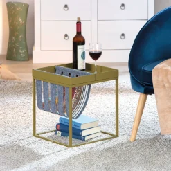 Tavolino da Salotto Verde Forma Quadrata Materiale Piano in Metallo 35x40x35h cm, Colore Ripiano Verde - Limana