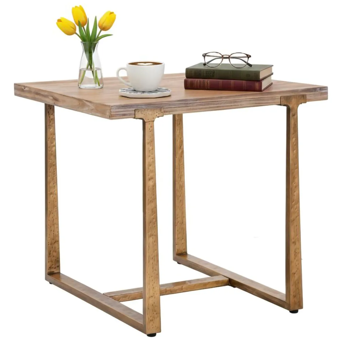 Tavolino rustico quadrato 4 posti oro e marrone 80x80cm - Kazimir