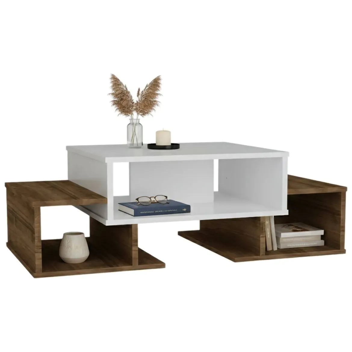 Tavolino salotto complesso bianco e noce 103x60x39h cm - Montella