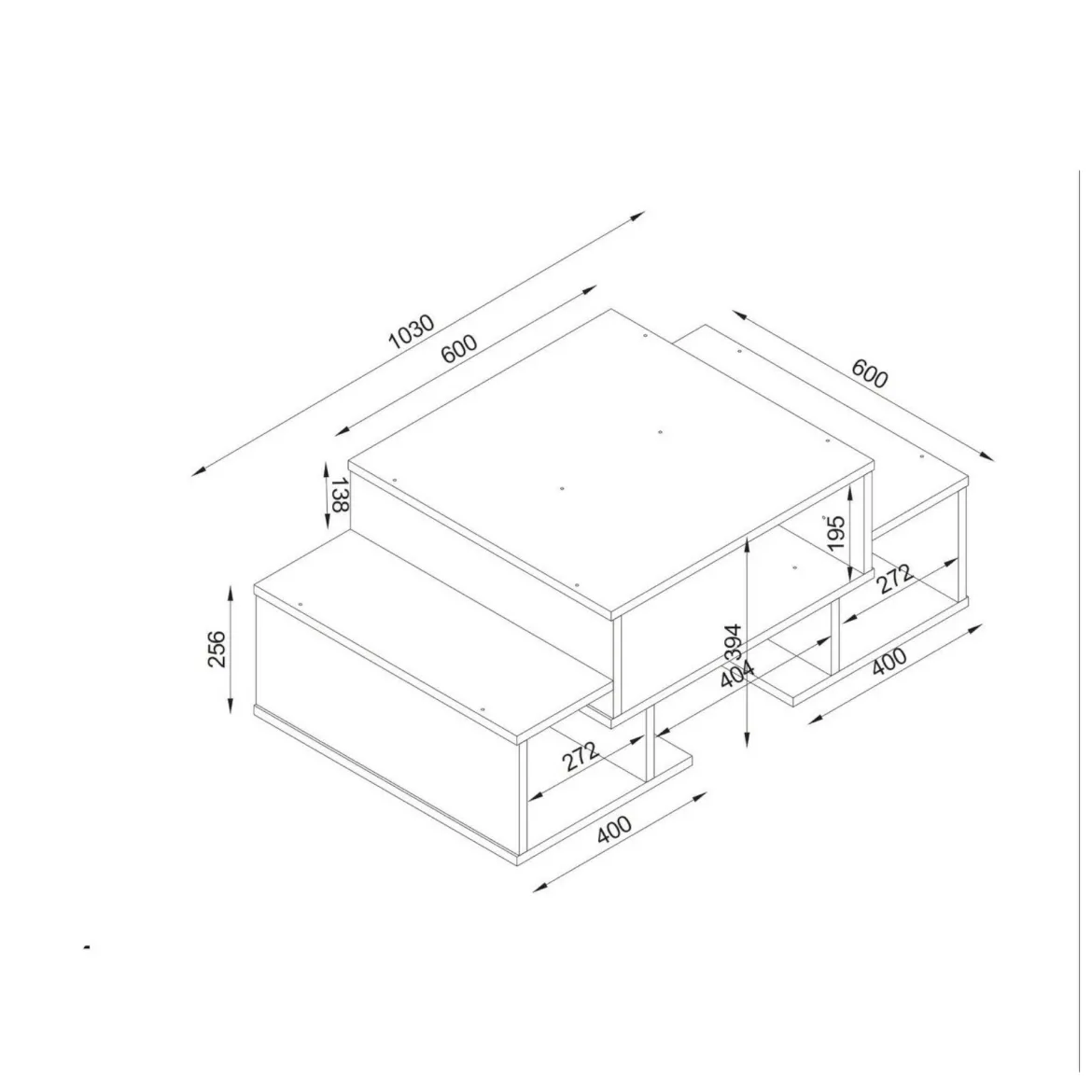 Tavolino salotto complesso bianco e noce 103x60x39h cm - Montella