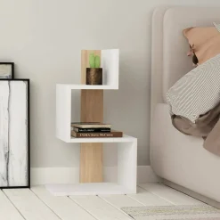 Tavolino salotto irregolare bianco e rovere 42x30x72h cm - Umbro