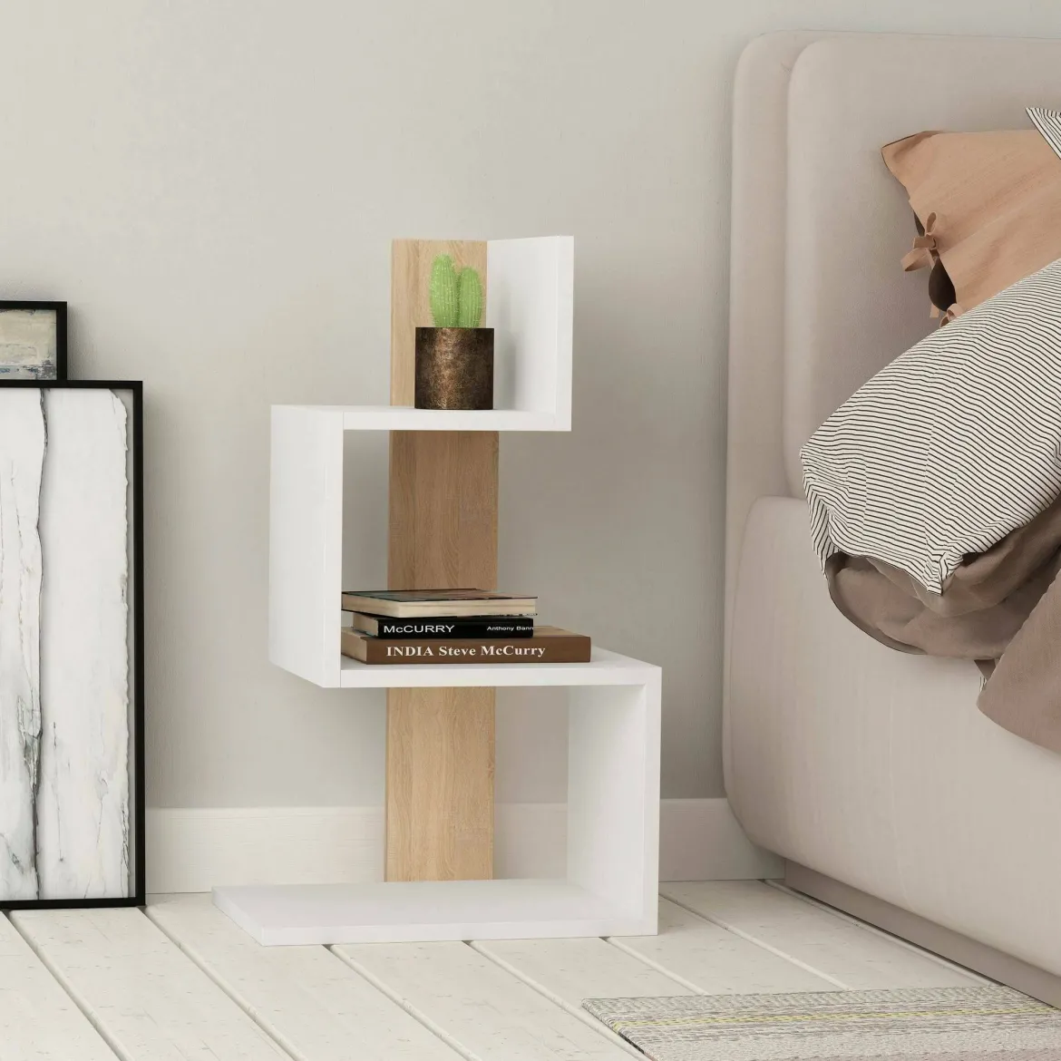 Tavolino salotto irregolare bianco e rovere 42x30x72h cm - Umbro