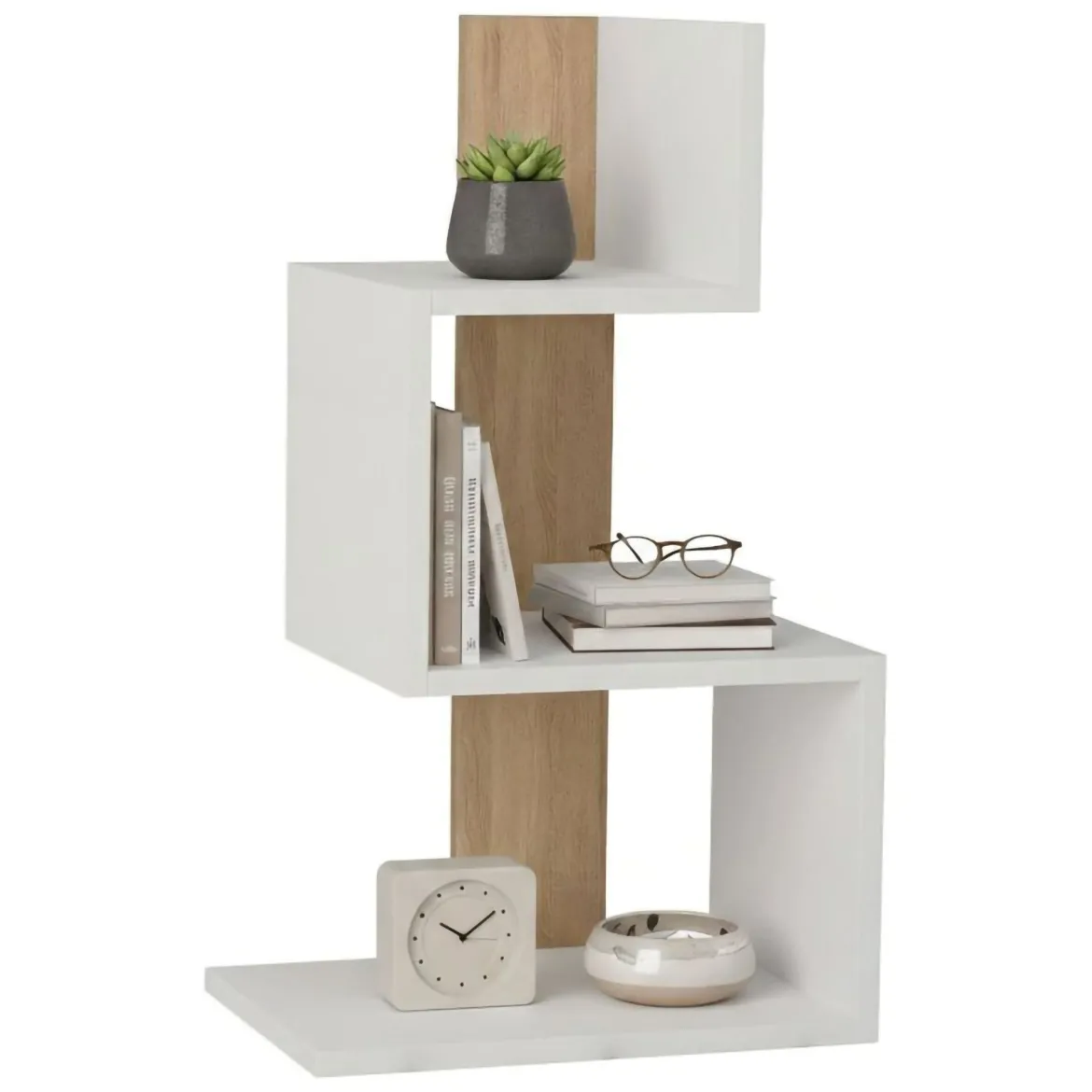 Tavolino salotto irregolare bianco e rovere 42x30x72h cm - Umbro
