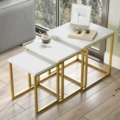 Tavolino salotto quadrato bianco e oro 80x80x40h cm - Mia