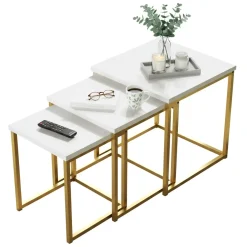 Tavolino salotto quadrato bianco e oro 80x80x40h cm - Mia