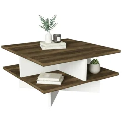 Tavolino salotto quadrato noce e bianco 60x60x31h cm - Sovrani
