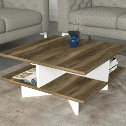 Tavolino salotto quadrato noce e oro 80x80x40h cm - Mia