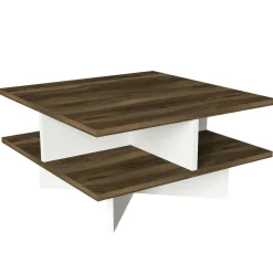 Tavolino salotto quadrato noce e oro 80x80x40h cm - Mia