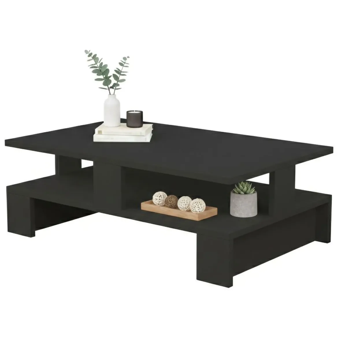 Tavolino salotto rettangolare antracite e argento 90x60x40h cm - Vespero