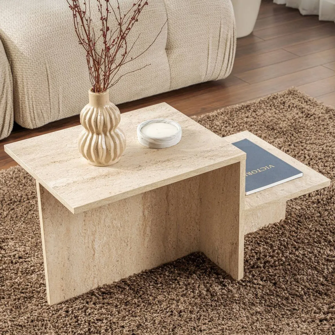 Tavolino salotto rettangolare beige 80x40x40h cm - Varian