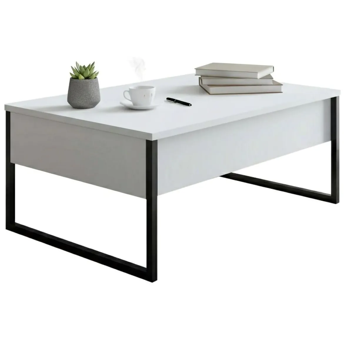 Tavolino salotto rettangolare bianco e nero 90x60x40h cm - Lavinia