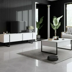 Tavolino salotto rettangolare bianco e nero 90x60x40h cm - Lavinia