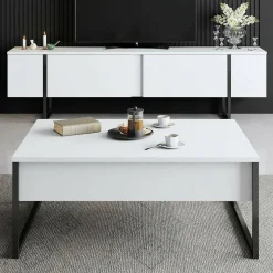 Tavolino salotto rettangolare bianco e nero 90x60x40h cm - Lavinia