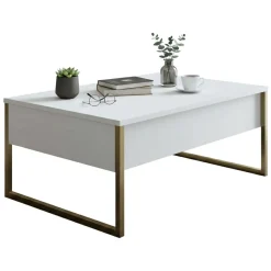 Tavolino salotto rettangolare bianco e oro 90x60x40h cm - Lavinia