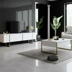 Tavolino salotto rettangolare bianco e oro 90x60x40h cm - Lavinia