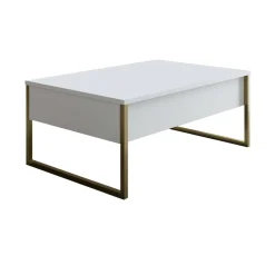 Tavolino salotto rettangolare bianco e oro 90x60x40h cm - Lavinia