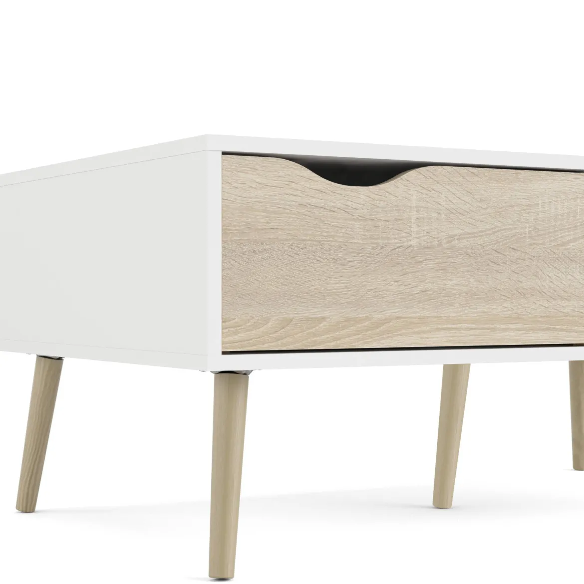 Tavolino salotto rettangolare bianco e quercia 98x60x43h cm con 1 cassetto - Sfene